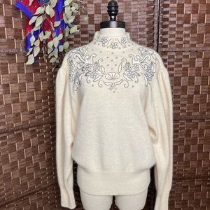 Vintage Angora Sweater ✨ Embellished Décolletage